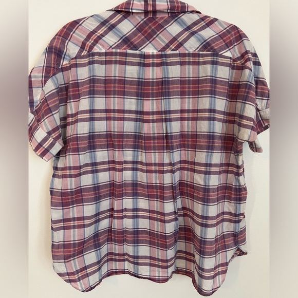 J. Crew Plaid Pop Over Shirt, Pink/Purple/White, Size 6 - Picture 5 of 7